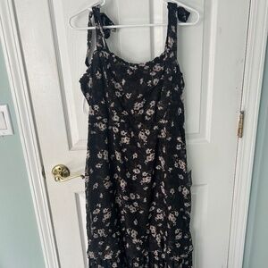 Lulus Terrace Views Black Floral Print Tiered Midi Dress